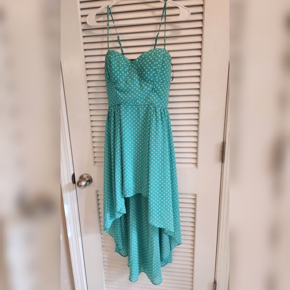 Forever21 teal polka dot hi lo dress